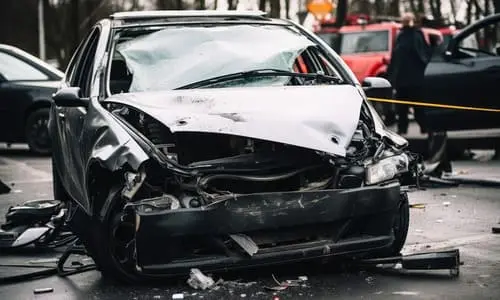 Multiple vehicles stopped in the middle of an intersection after an accident between them.